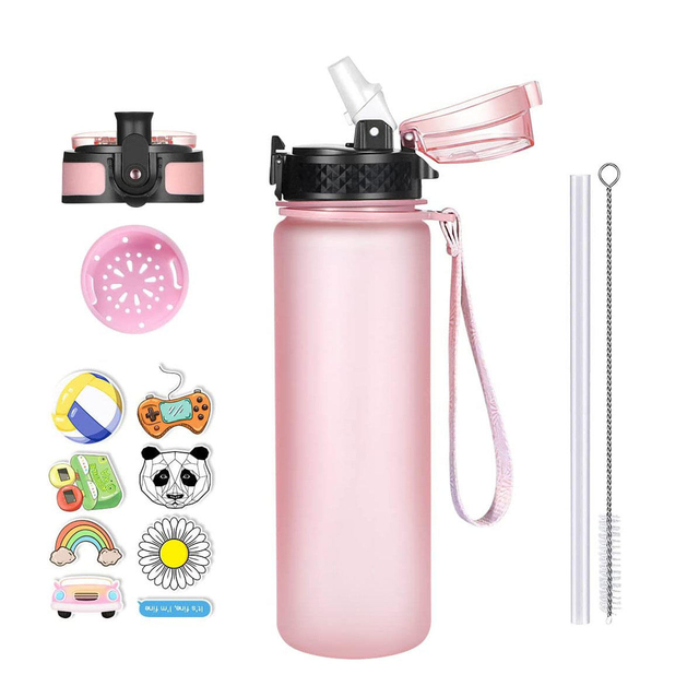 Sport Children Water Bottle with Two Lids Chug & Straw BPA Free Tritan Reusable Drinking Bottles for Kids