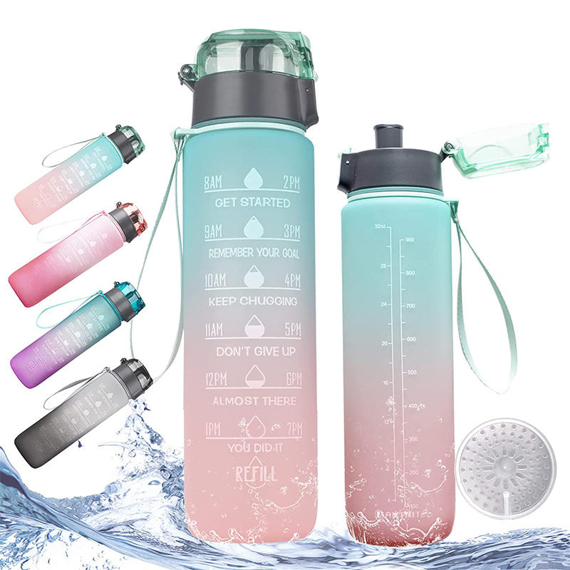 1L Tritan BPA Free Gym Sport Gallon Motivational Drinks Plastic Water Bottle with Time Marker
