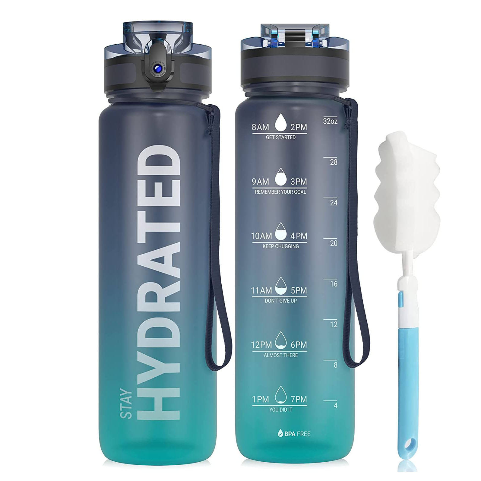 32oz Motivational Water Bottle with Time Marker Chug Lid Leak Proof BPA Free Tritan Wide Mouth Custom Logo Plastic Water Bottle