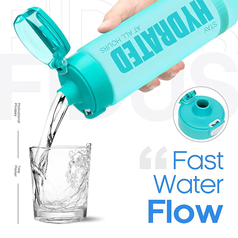 Custom Logo Straw Flip Top Filter Plastic Sport BPA Free 1l 32oz 32 oz Tritan Motivational Water Bottle With Time Marker