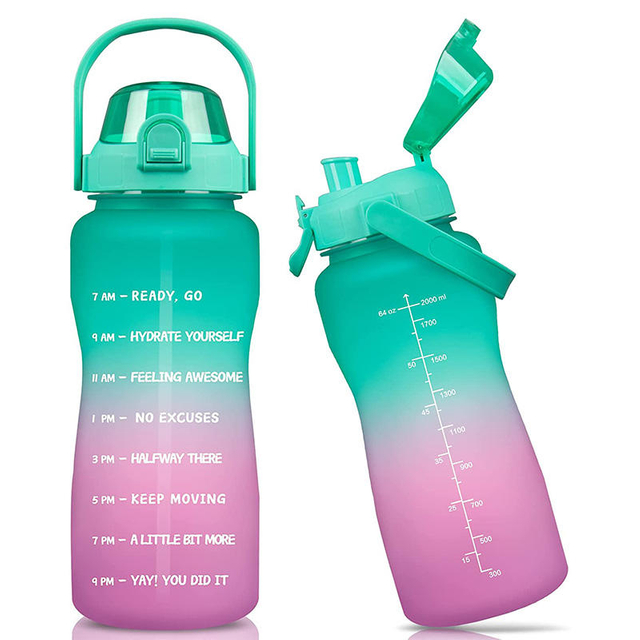 Wholesale 64oz 2 Liter Large Capacity Fitness Gallon Sports Motivational Plastic Water Bottle with Time Marker and Straw