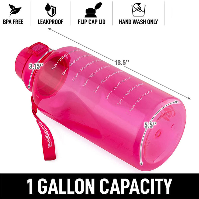 1 Gallon Motivational Water Bottle with Paracord Handle & Removable Straw - BPA Free Leakproof Water Jug with Time Marker