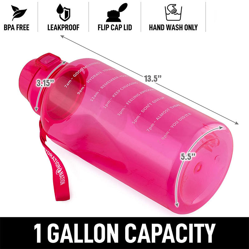 1 Gallon Motivational Water Bottle with Paracord Handle & Removable Straw - BPA Free Leakproof Water Jug with Time Marker