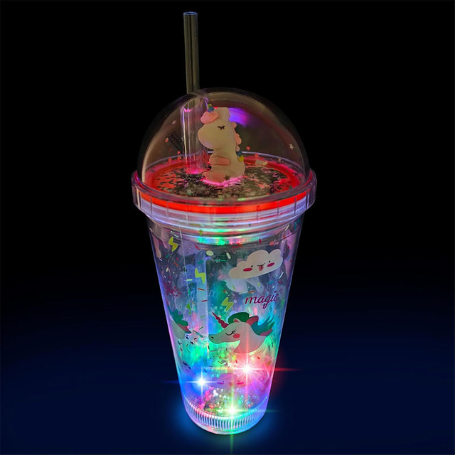 Wholesale 450ml unicorn Straw Plastic Water Bottle Cute Kids Plastic Cup Cartoon Unicorns Ice Water Bottles Gift