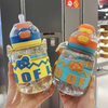 600ml School Children's Anti slip Sport Plastic Water Bottle with Silicone Sleeve Straw and Shoulder Strap BPA Free