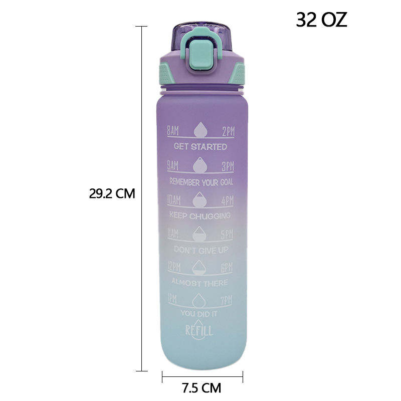 Reusable Custom logo Large Capacity 32oz with Rope Plastic Water Bottle Custom Gradient Color