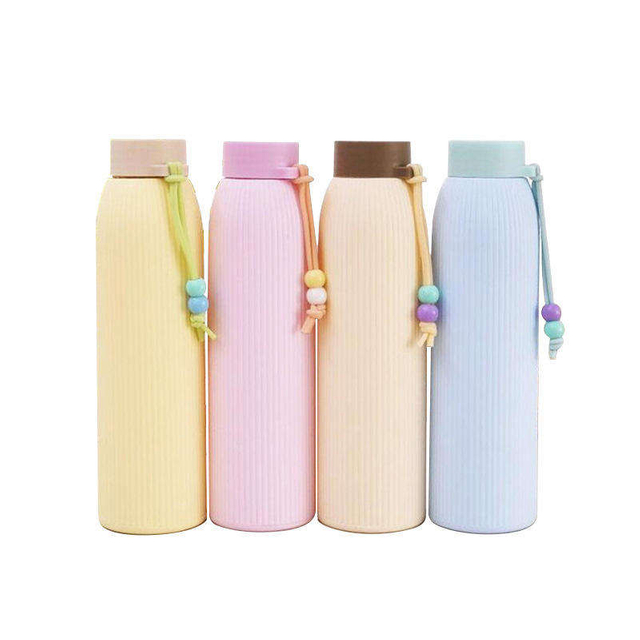 Custom Bpa Free Double Wall Anti Scald Plastic Shell and Glass Water Cup for Girls Glass Water Bottle With Silicone Handle