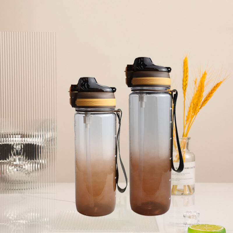 26oz Gradient Color Sports Water Bottle with Drinking Straw and Rope for Outdoor Fitness