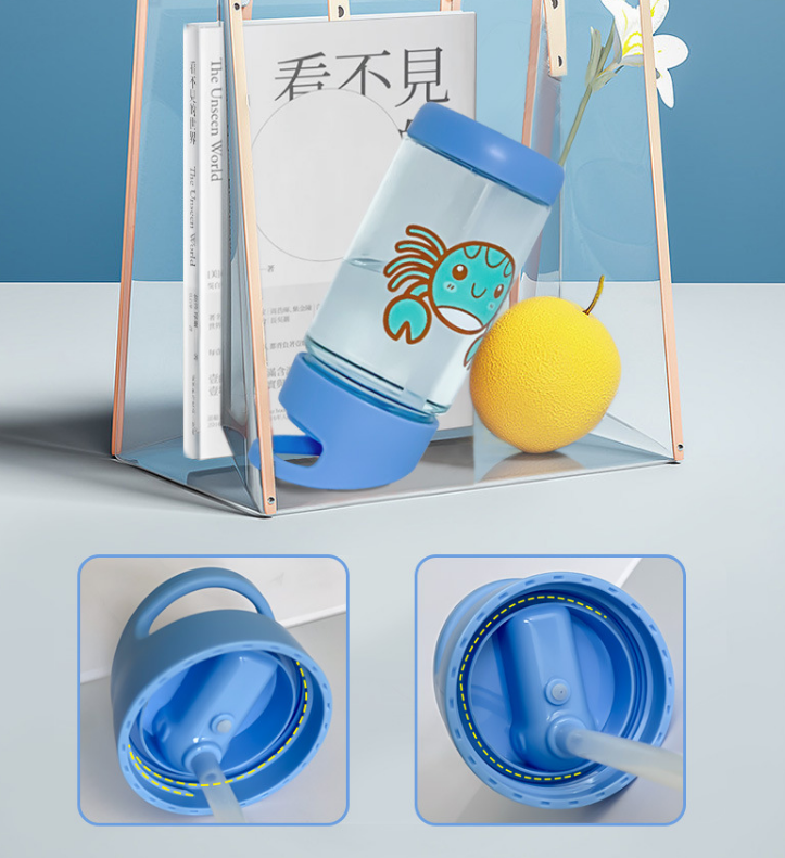 400Ml Small Transparent Cartoon Kids Plastic Drinking Water Bottle With Straw for Kids