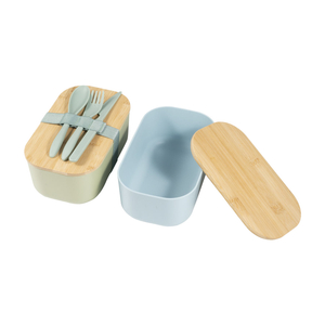 1200ML Eco Friendly RPET Lunch Box Wooden Lid With Bamboo Fiber Cutlery Set for Adult