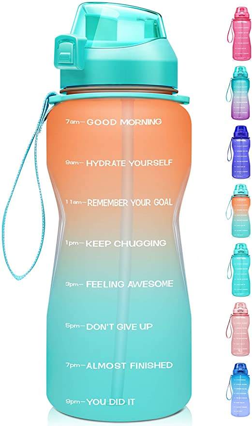 Large Half Gallon 64oz Leakproof Tritan BPA Free Motivational Water Bottle with Time Marker