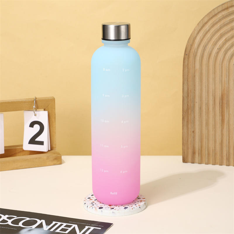 1L 32oz Fitness Lightweight Gym Gradient Water Bottle With Time Marker and Lid