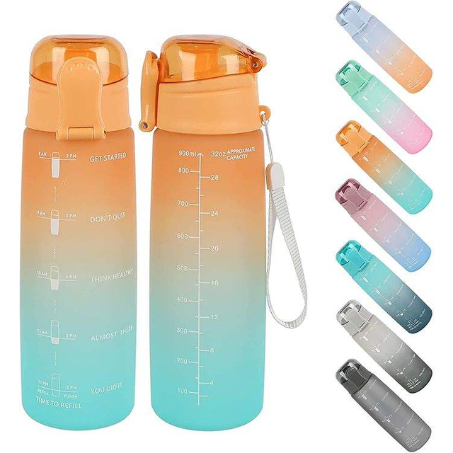 32oz Custom logo for the Button Switch Fitness Plastic Water Cup with clear Scale Lines and a Direct Drinking Spout