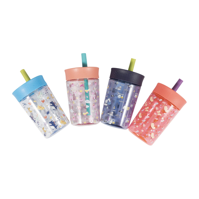 16oz Kids Plastic Straw Cups Safe Material Plastic Water Bottle with Silicone Spouts