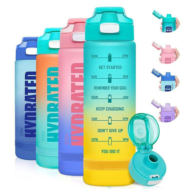 32oz Sports Water Bottle with Time Marker BPA Free Wide Mouth Leakproof with Handle