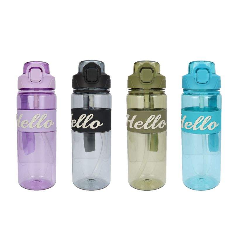 Leakproof 32OZ Plastic Outdoor Sports Gym Water Bottle with Straw and Non-slip Silicone Ring