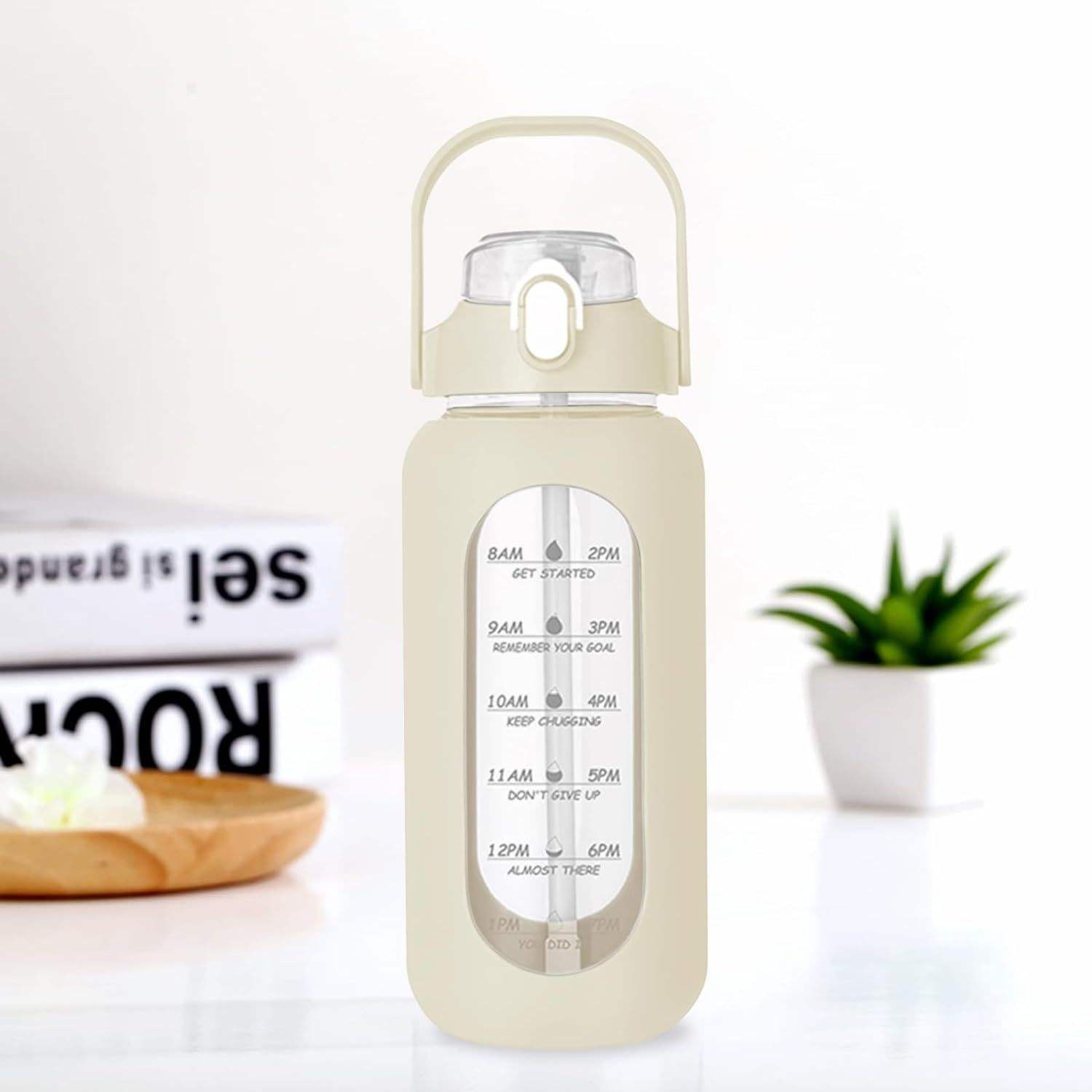74oz Hot Sale 2.2L Water Bottle with Straw and Handle Leakproof Motivational Time Marker Water Bottle with Silicone Sleeve