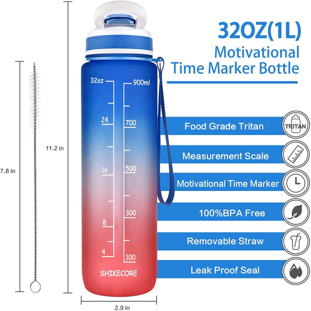 Hot Selling 32oz BPA Free Tritan One-click Fast Motivational Frosted Gradient Color Sport Water Bottle