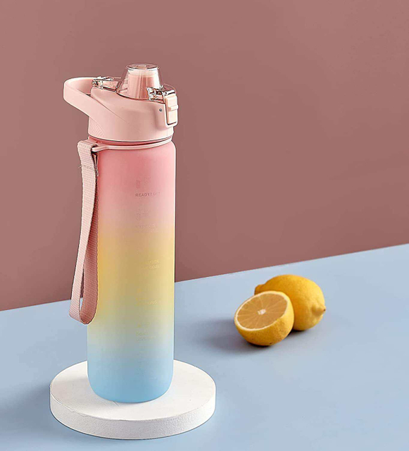 Leak Proof and Drip Proof with Handle Rope 32oz Plastic Water Bottle Custom Time Scale Line