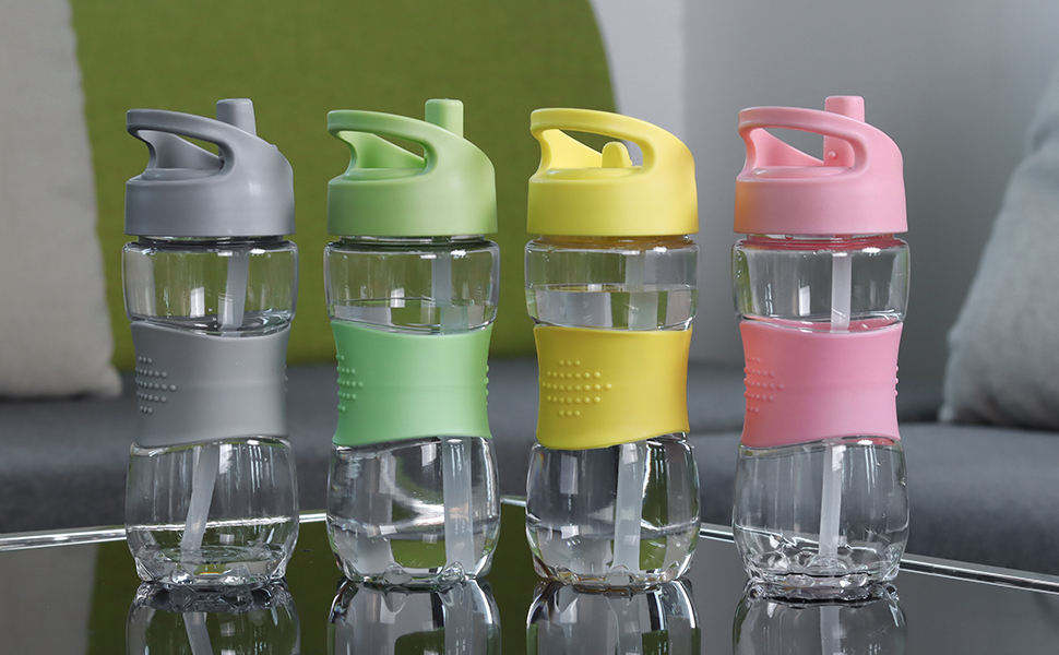 400ML New Design Bpa Free Plastic Tritan Kids Children Water Bottle with Anti slip Silicone Ring and Handle