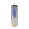 Wholesale Double Layered Cup Wall Plastic Water Cups in the Style of Colorful Glitter Flakes with a Straw Made of AS Material
