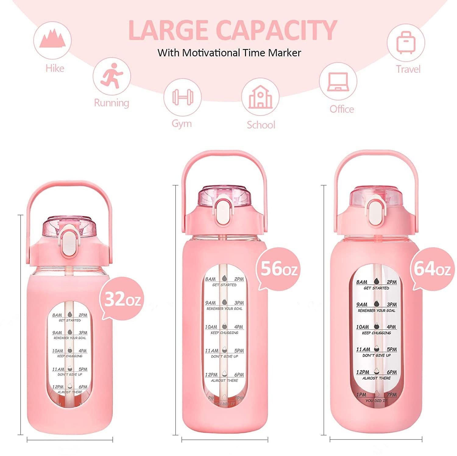 56oz Custom Multi-Style Multi-volume Handle With Straw to Drink Straight Glass Bottle
