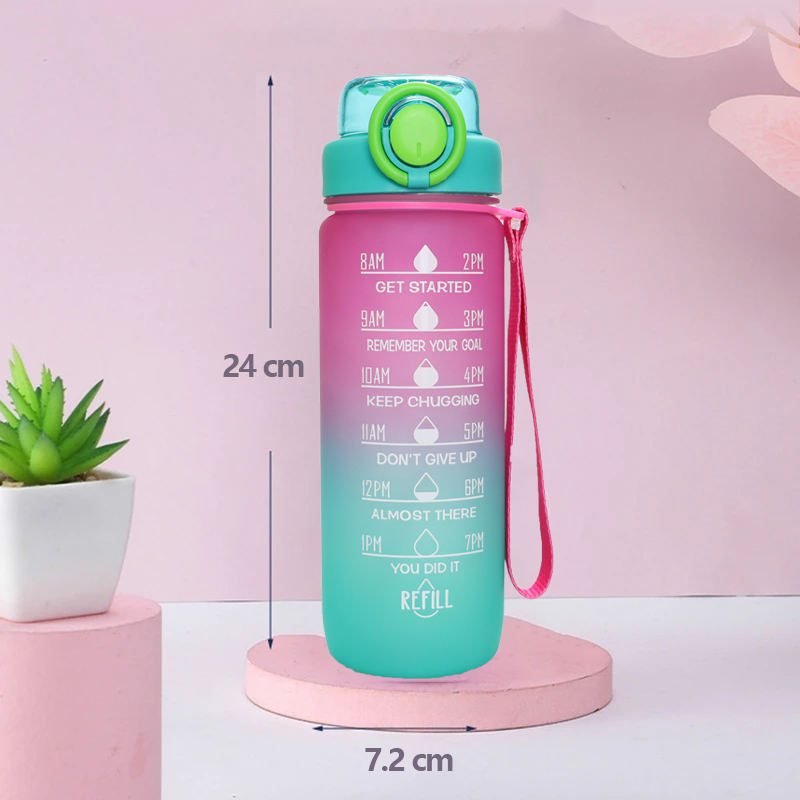 2024 Custom 27Oz 750Ml Black Plastic Gym Workout Drink Water Bottle With Motivational Time Marker