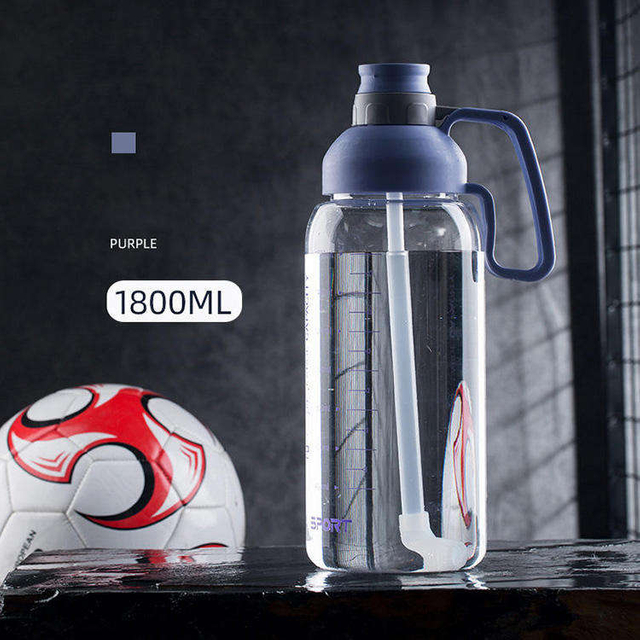 60oz Large Capacity Plastic Water Bottle with Straw and Handle Suitable for Gym Supports Custom logo
