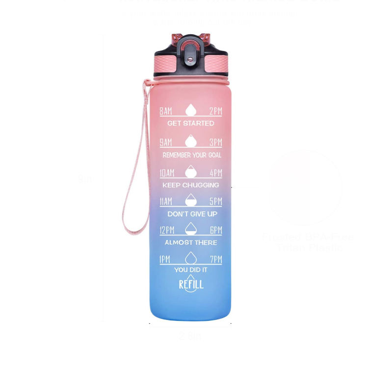 32oz Motivational Fitness Sports Tritan Water Bottle with Time Marker & Flip Top