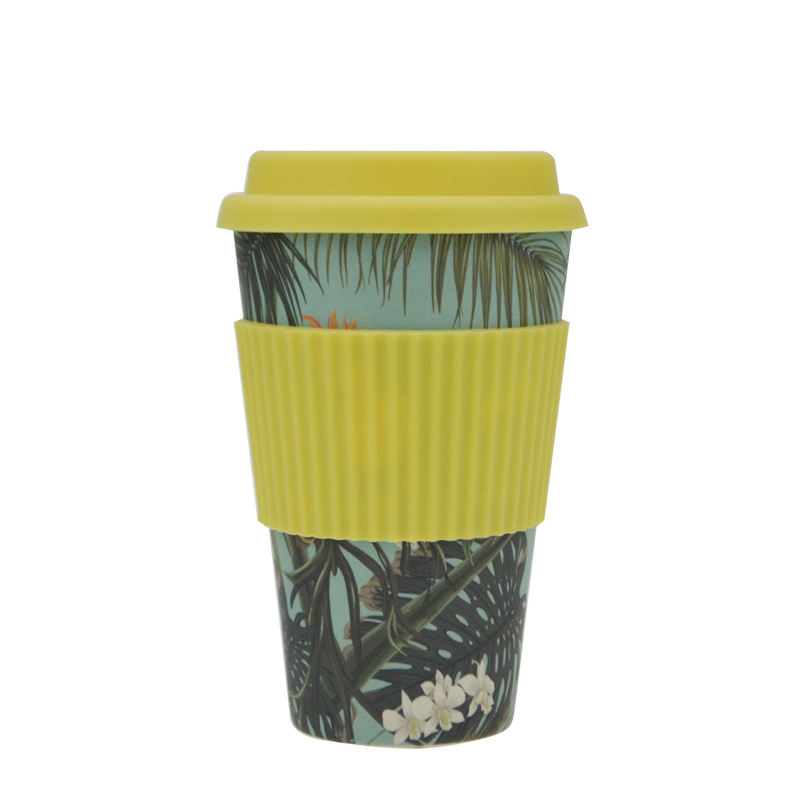Wholesale BPA Free Reusable Biodegradable Bamboo Fiber Coffee Cup with Silicone Lid