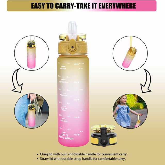 Custom Kids Water Bottle for School with Straw Chug Lid Unbreakable Leak-Proof BPA-Free Motivational Water Bottles