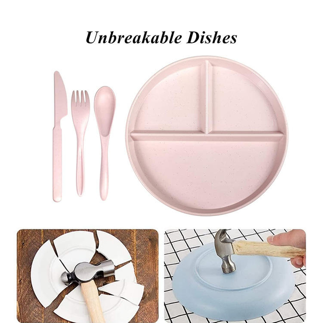 Pratos De Palha De Trigo Infantil Custom Dessert Plates RPET BPA FREE PLASTIC Plates Divided Plate