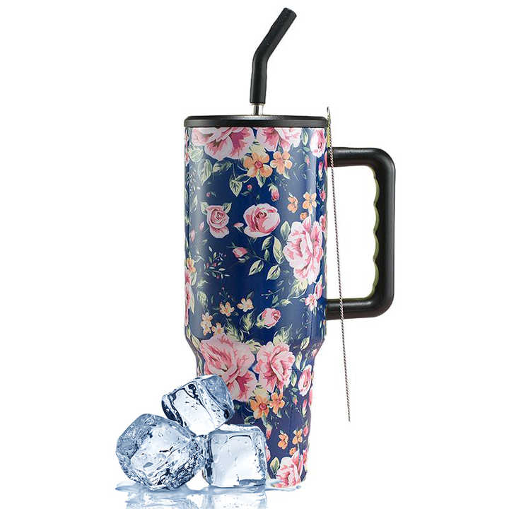 40oz Custom Logo Stainless Steel Thermal Travel Coffee Mug Hot and Cold Vacuum Insulated Tumbler With Handle Straw