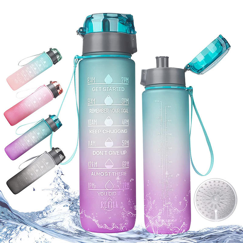 32 oz Motivational Water Bottle BPA Free Leakproof Tritian Frosted Portable Reusable Fitness Sport 1L Plastic Water Bottles