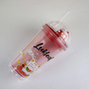 16Oz LED Light-Up Flashing Insulated Travel Cup Tumbler with Straw Lid Double Wall Plastic Water Cup With Milti-Color Lights