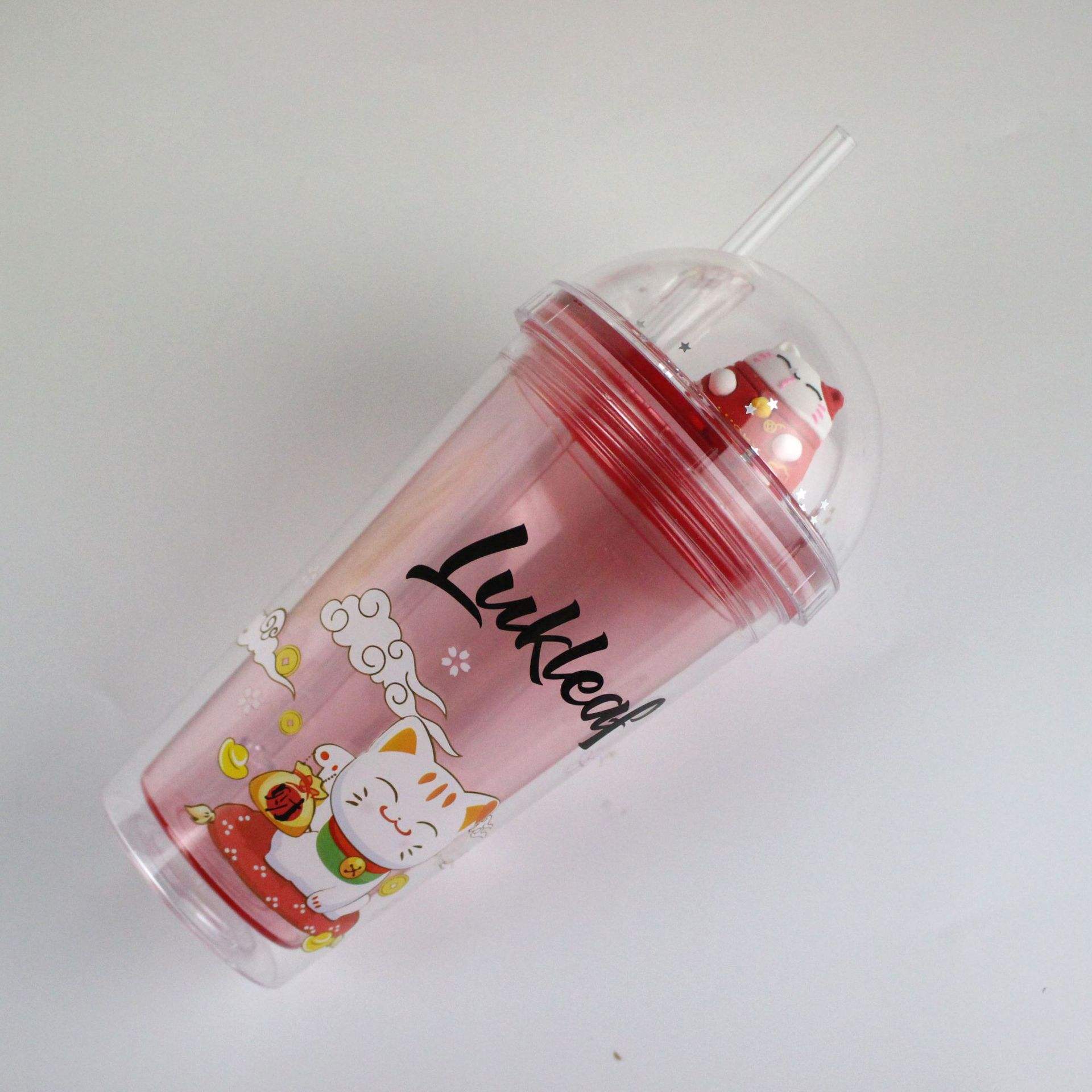 16Oz LED Light-Up Flashing Insulated Travel Cup Tumbler with Straw Lid Double Wall Plastic Water Cup With Milti-Color Lights