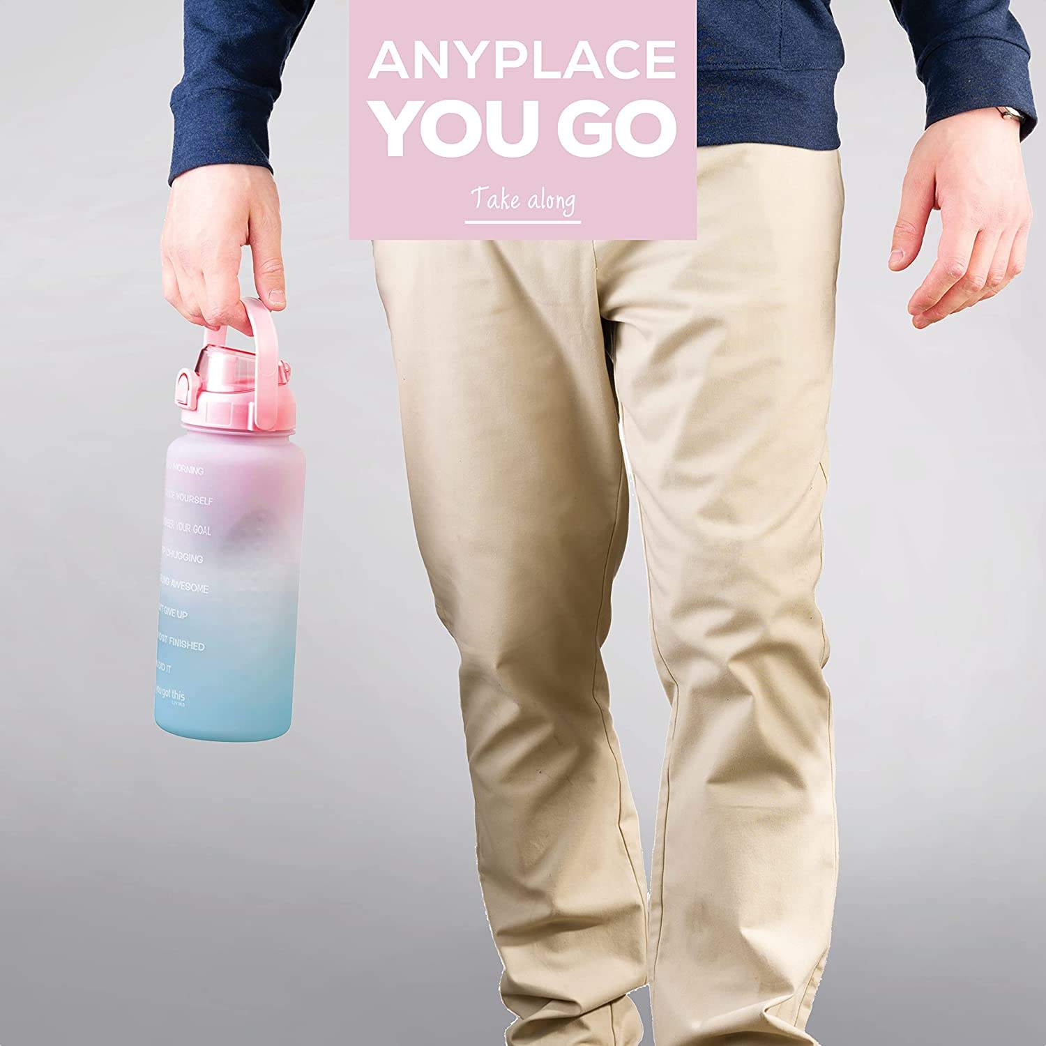 2 Litre Water Bottle with Time Markings to Drink Half Gallon Motivational Water Bottle with Straw