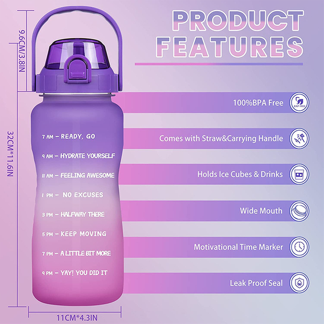 Garrafa De Agua 2L Botella Deportiva Gym Bottles 2 Litre Sipper Tritan Water Bottle With Straw