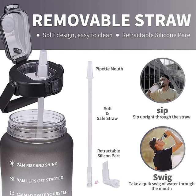 Gallon Water Bottle with Time Marker BPA Free Sport Gallon Bottle with Straw and Lid