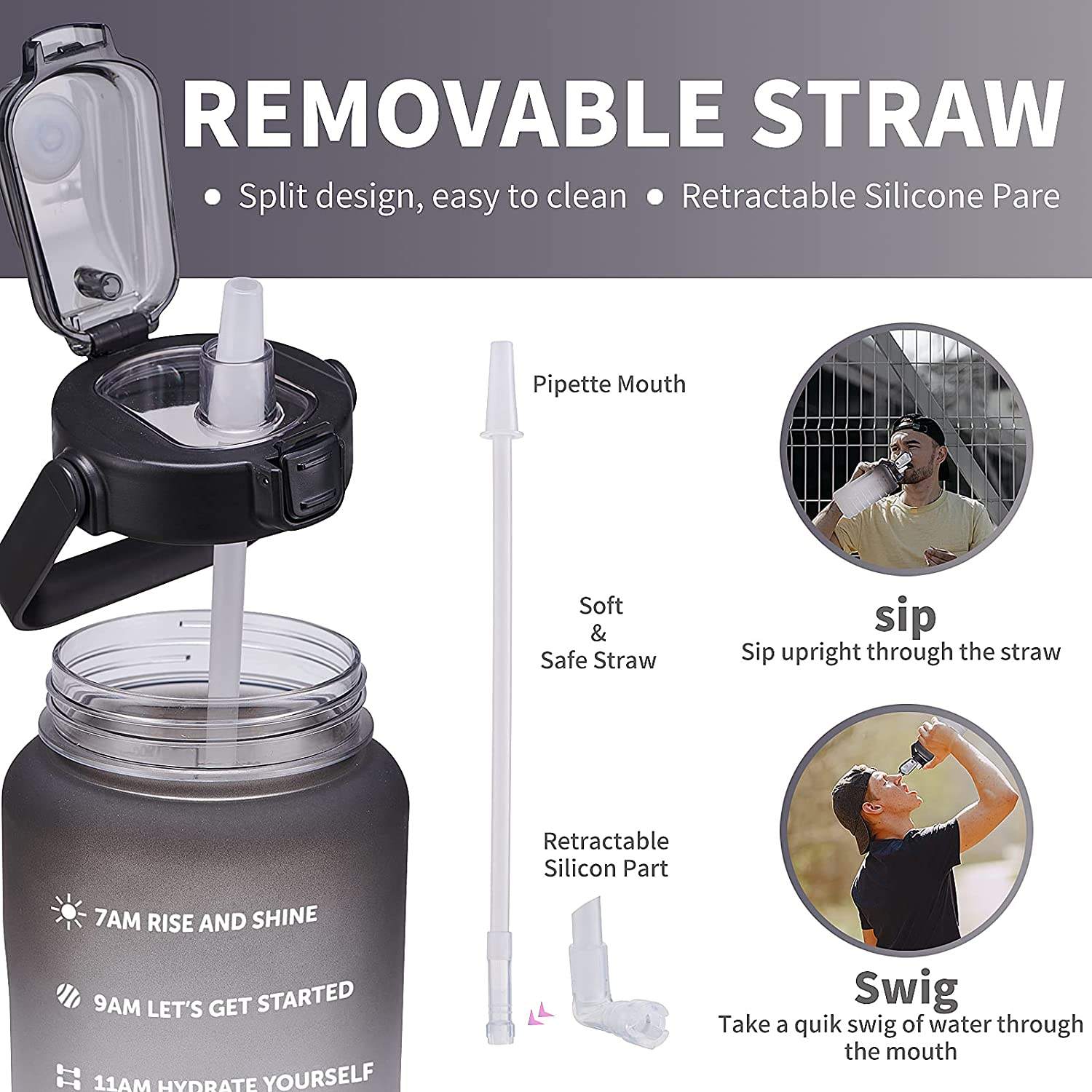 Gallon Water Bottle with Time Marker BPA Free Sport Gallon Bottle with Straw and Lid