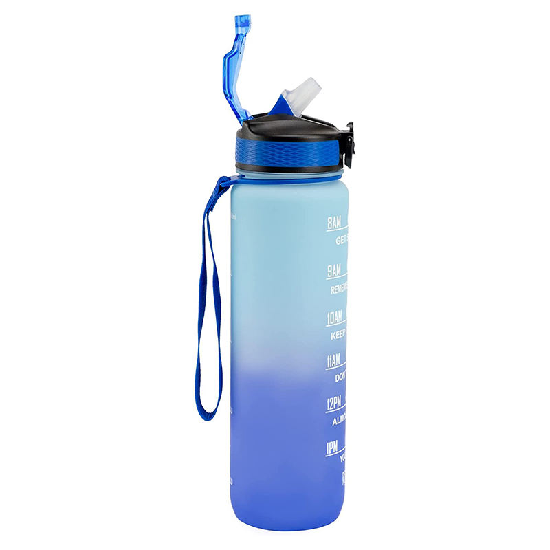 Custom Logo 32oz 1L BPA Free Tritan Fitness Gym Sports Motivational Water Bottle With Time Marker and Straw