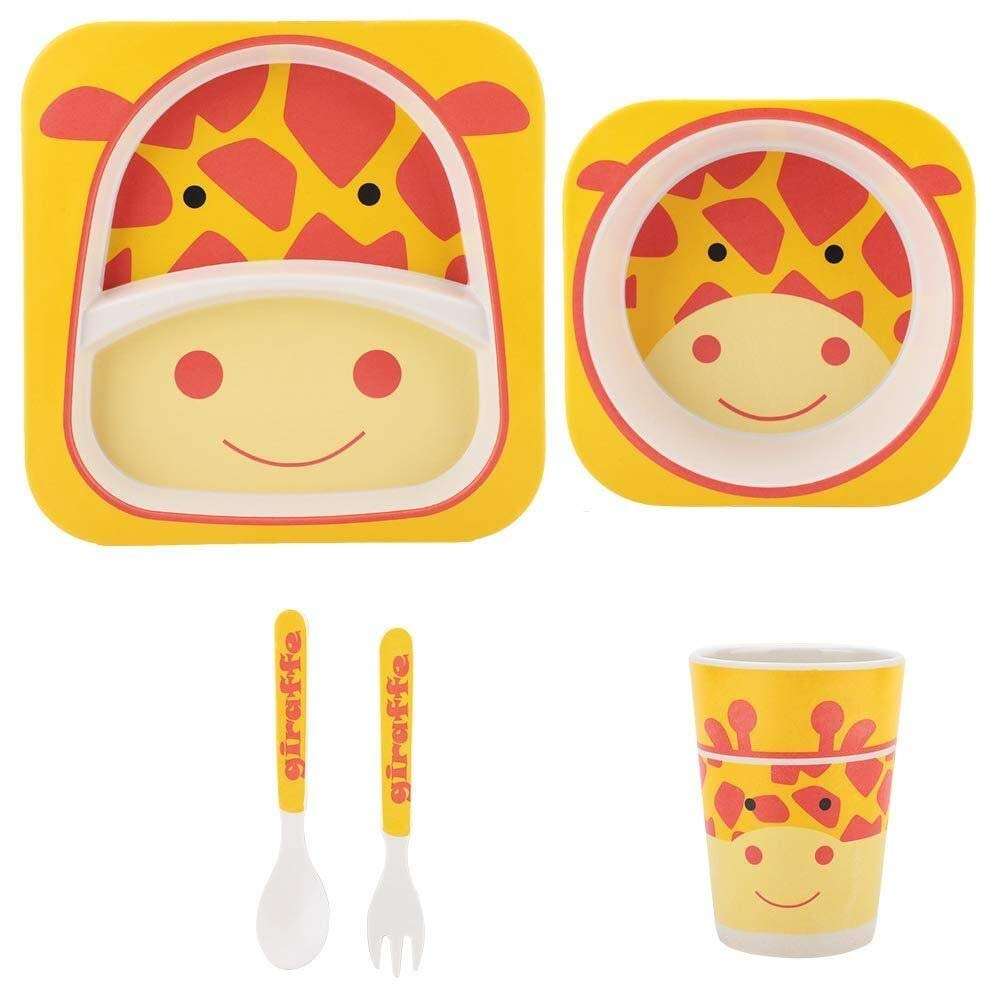 Hot Selling Custom Print Biodegradable Baby Feeding Dishes 5pcs Set Bamboo Fiber Plate Set