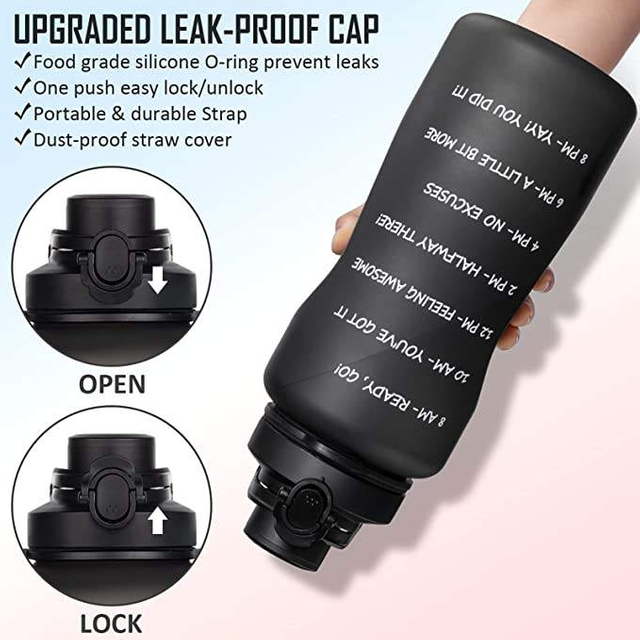 3780ml Big Capacity Gradient Color Water Bottle with Time Marker Sport Water Bottle with Time Marker Straw Plastic Water Bottles