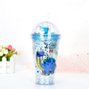 Customized 2024 New Design Summer Portable Ice Tumbler Double Wall Insulated Plastic Shining Water Bottle With Straw