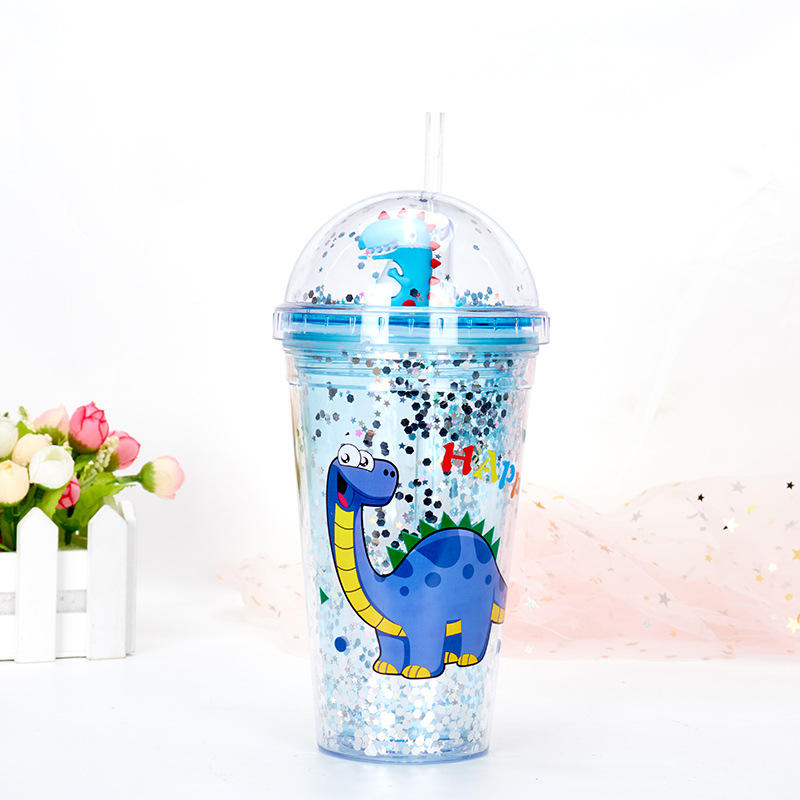 Customized 2024 New Design Summer Portable Ice Tumbler Double Wall Insulated Plastic Shining Water Bottle With Straw