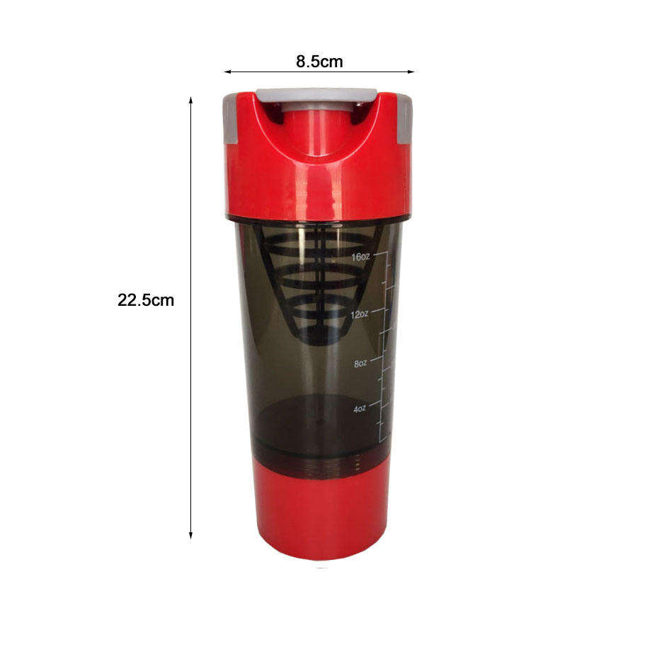 600Ml Wide Mouth Clear Motivational Plastic Protein Sports Shaker Water Bottle With Pill Box Capacity Scale