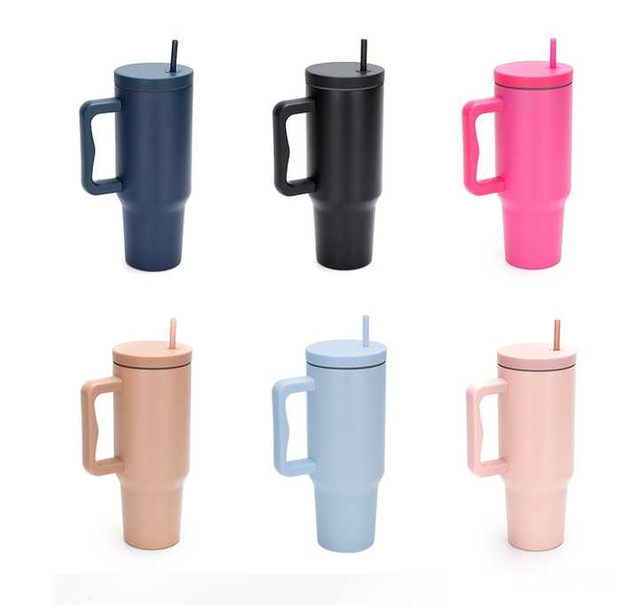 40 oz Insulated Vacuum Stainless Steel Tumbler Cup for Hot Cold Drinks With Handle and Straw