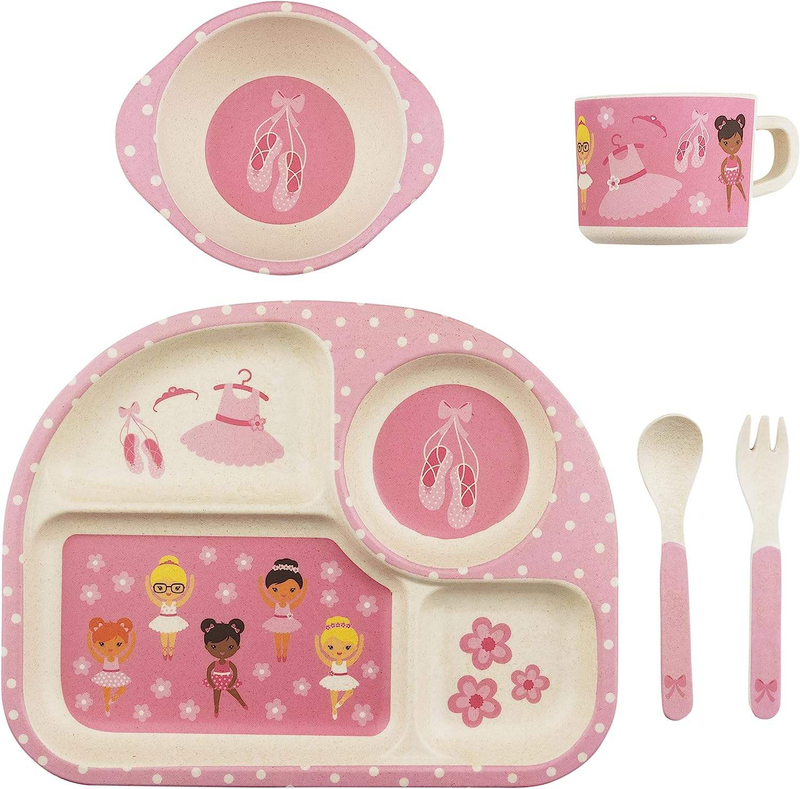 BPA FREE Recycle Plastic Food Grade Dinner Plate Set with Cup Spoon and Fork for Kids Divided Plates Control Food Intake Plates