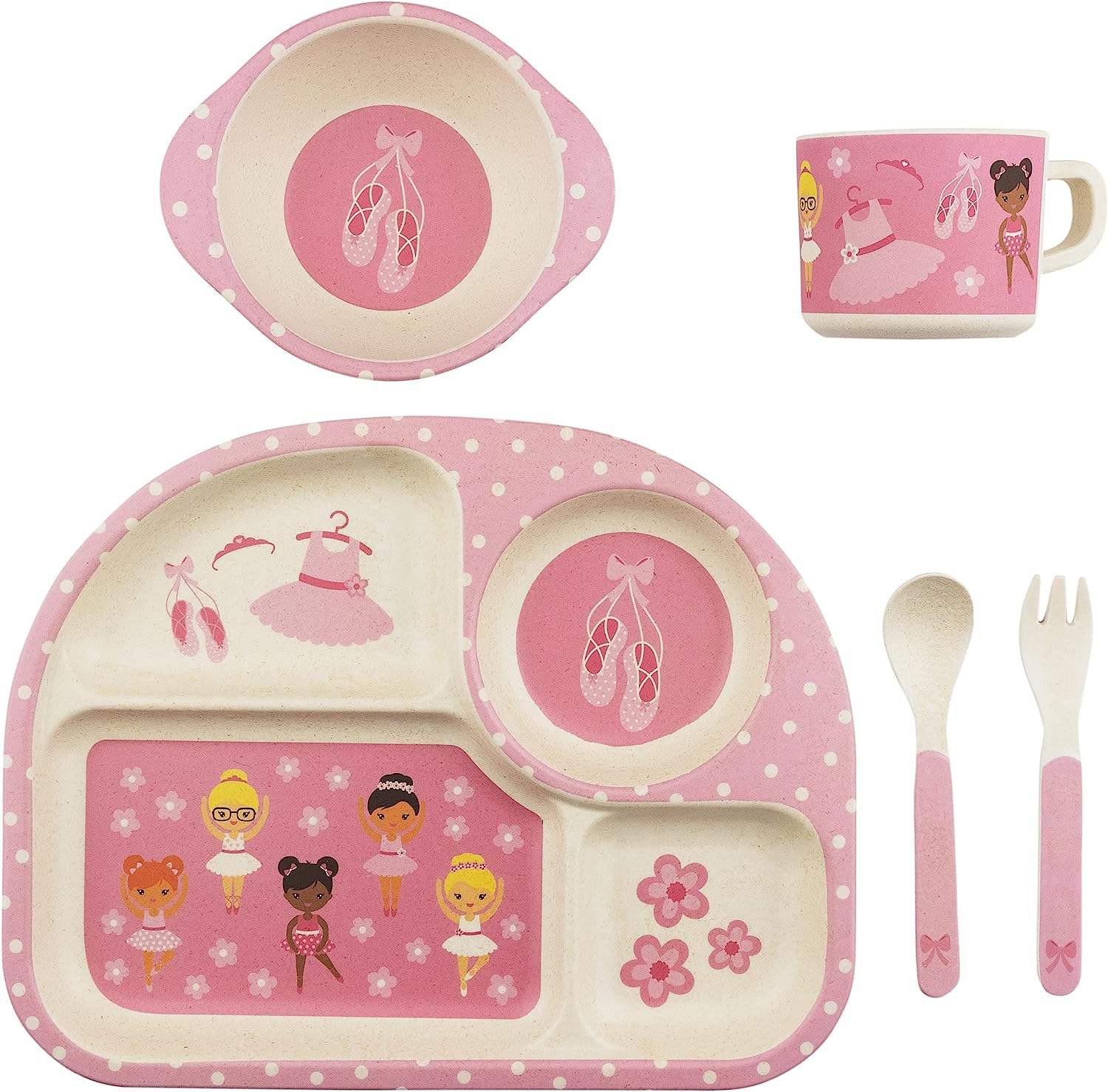 BPA FREE Recycle Plastic Food Grade Dinner Plate Set with Cup Spoon and Fork for Kids Divided Plates Control Food Intake Plates