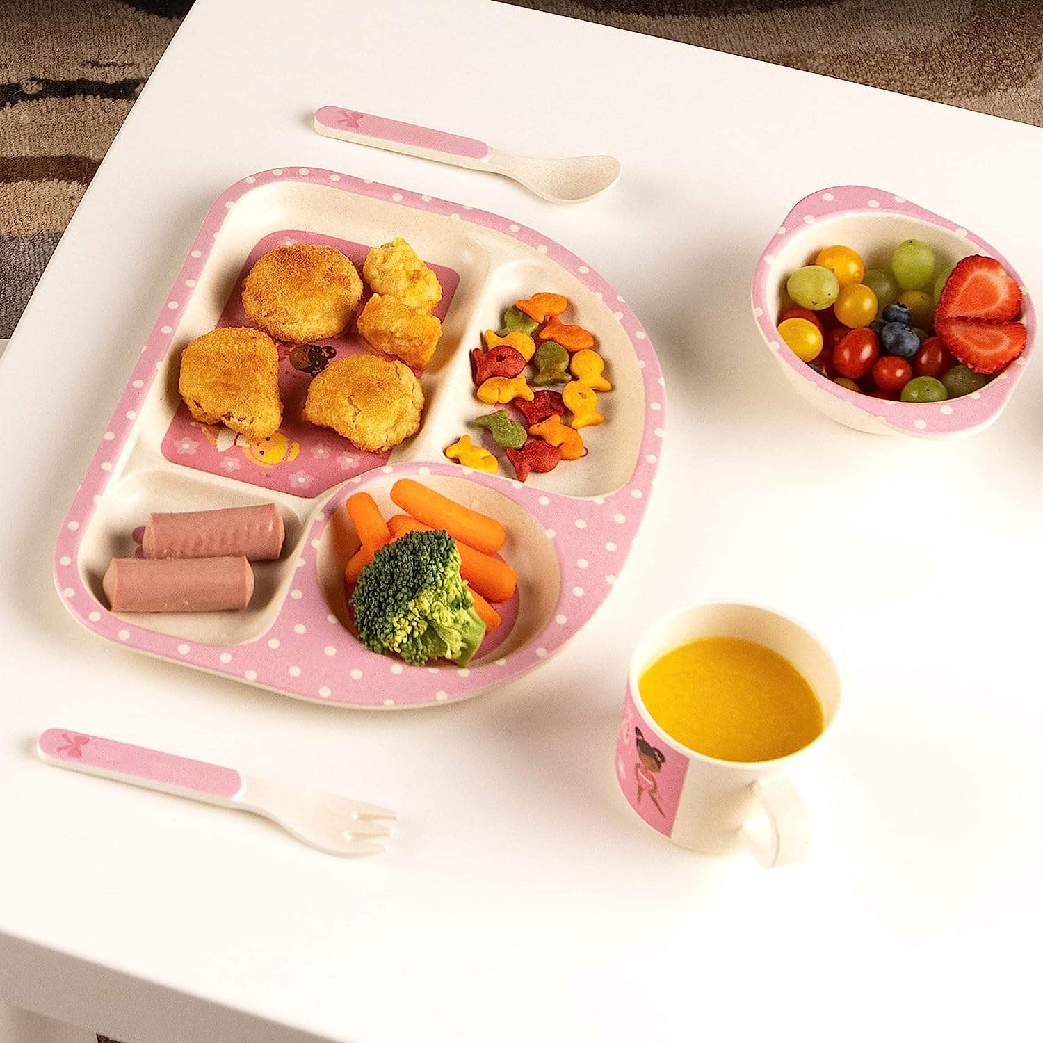 BPA FREE Recycle Plastic Food Grade Dinner Plate Set with Cup Spoon and Fork for Kids Divided Plates Control Food Intake Plates